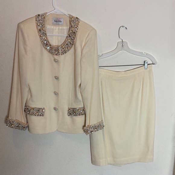 Nolan Miller Dresses & Skirts - Vtg Nolan Miller skirt suit Rhinestones &Pearls. Jacket armpit to 20” skirt 14